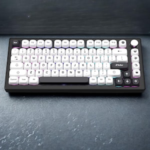 142 Key White and Black Keycaps Set MOA Profile PBT Dye Sub Compatible with Mx Mechanical Keyboards 60 65 75 84 87 100 104 108 ANSI