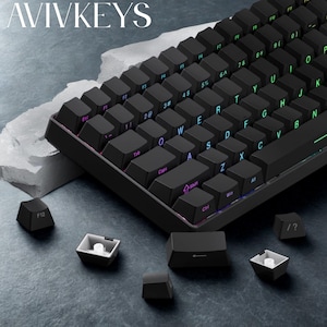 Black Side Print Shine Through RGB Keycaps Set: Double Shot Pbt, Oem Profile, ANSI / ISO