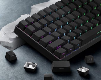 Black Side Print Shine Through RGB Keycaps Set: Double Shot Pbt, Oem Profile, ANSI / ISO