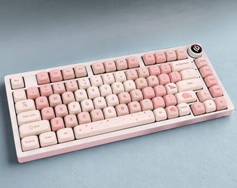 Pink Strawberry Cream Keycaps Set 142 PBT Keycaps for MX Mechanical Keyboards 60 65 75 84 96 100 ANSI Pastel Aesthetic Style