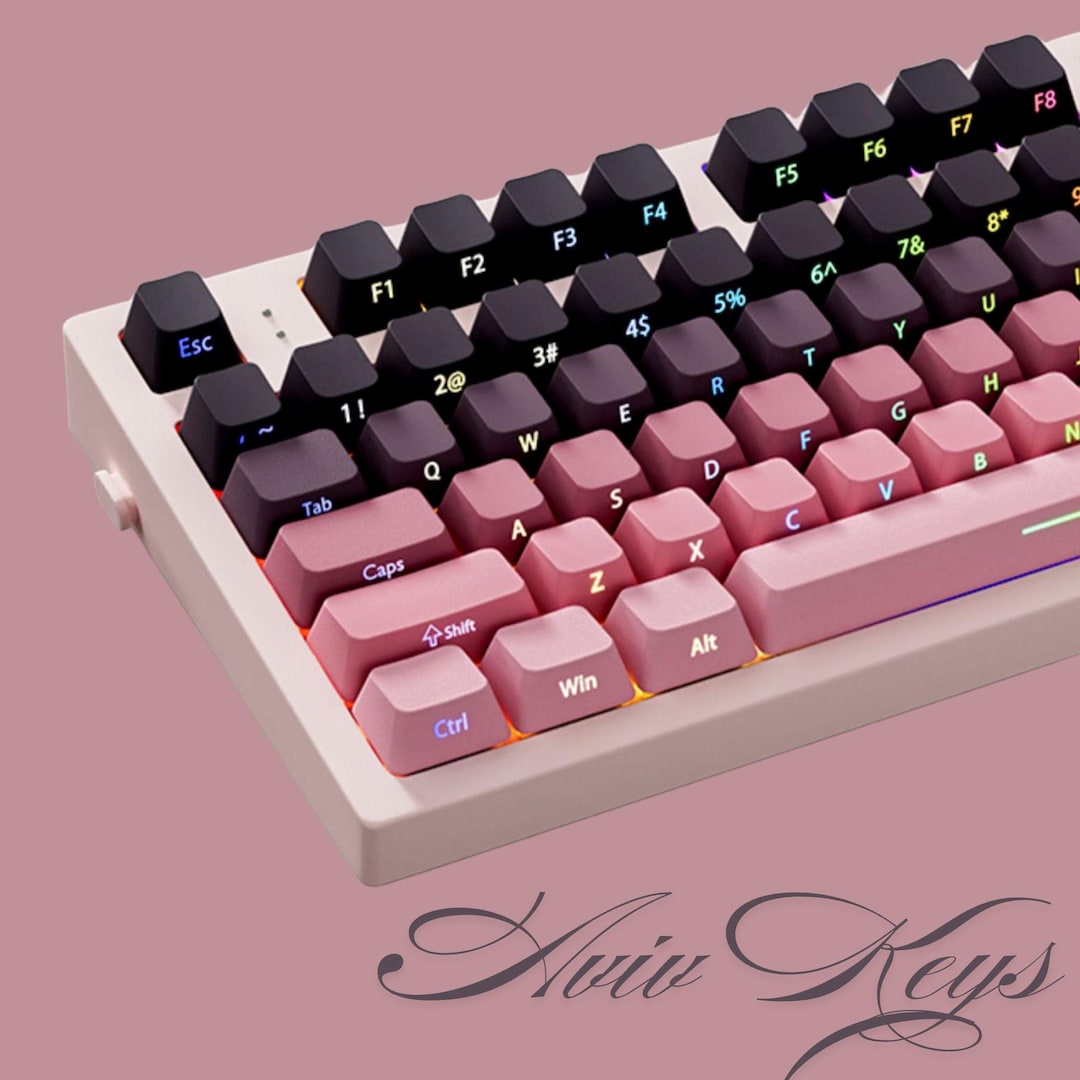 Pink Keycap Set Black and Pink Keycaps Set: 135-key Shine-through Double-shot PBT RGB ...