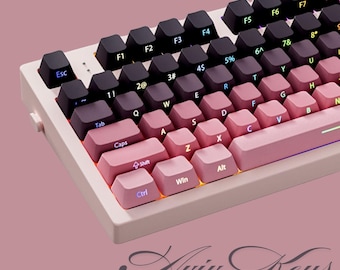 Black and Pink Keycaps Set: 135-Key Shine-Through Double-Shot PBT RGB Backlit