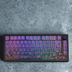 Lila topografiska PBT-tangentknappar: RGB-genomskinlighet, körsbärsprofil