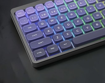 Low Profile Purple RGB Backlit Keycap Set: Double Shot, Shine Through MX Mechanical Keyboards