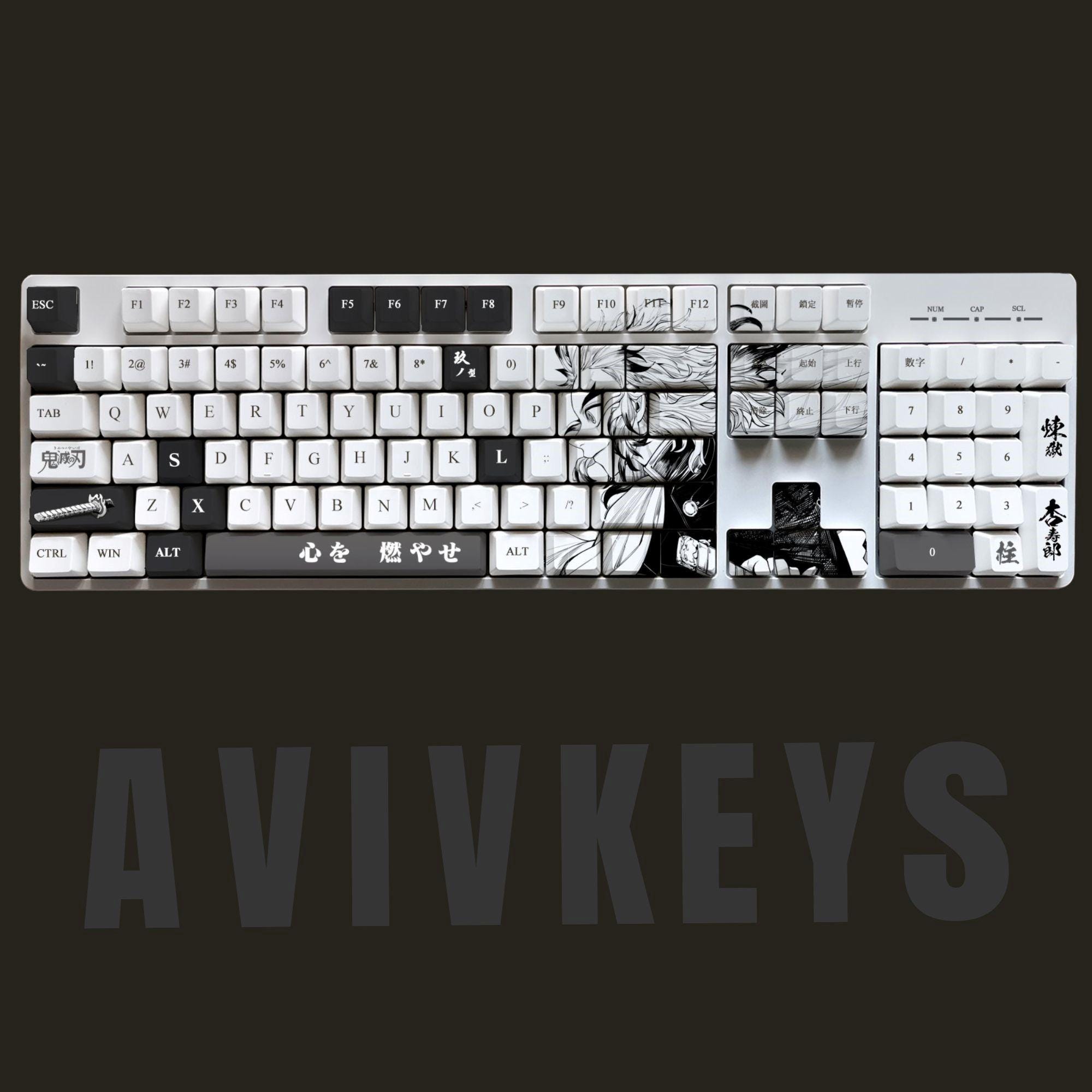 Ninja Anime Keycap Set, 108-key White and Black Keycap, PBT