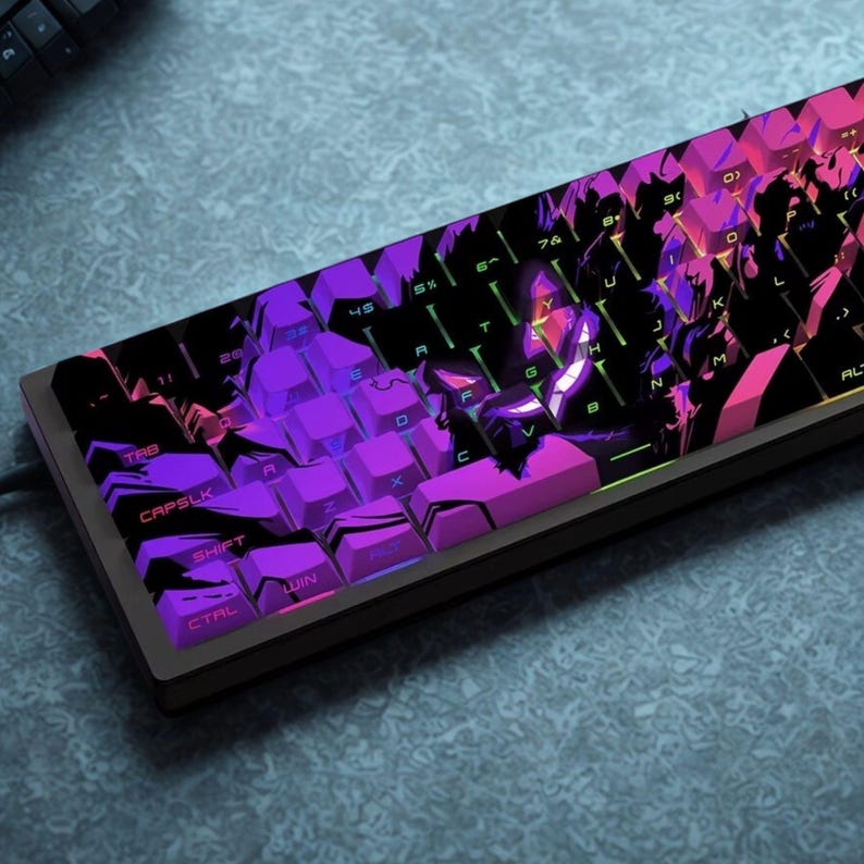 Conjunto de teclas estilo anime: retroiluminação RGB, teclas com impressão lateral transparente, teclas gamer em PBT com 136 teclas. imagem 5