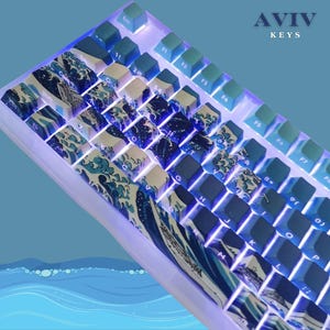 Blue Sea Shine-Through Keycap Set, 125-Key PBT Double-shot Keycaps, Backlit Keycap, Cool keycap, Key for Keyboard, Blue Keycap, Gamer Keycap