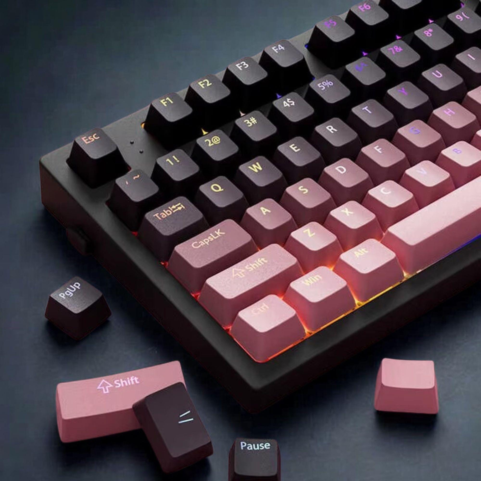 Black Pink Keycaps, RGB Shine Through PBT Keycap Set, OEM Profile
