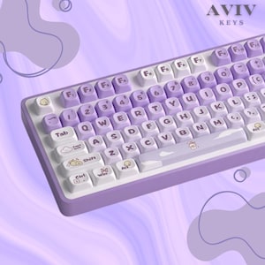 Purple Keycap Set, Cute Rabbit Themed Keycap, PBT Keycaps for Gateron & Cherry MX Mechanical Keyboards, Cute Keycap, Girl Keycap, 138 keys
