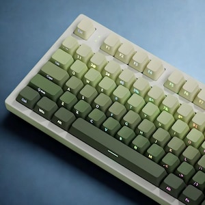Grönt Gradient-tangentset – RGB-genomskinligt sidotryck | 136-tangenters PBT-dubbelsprutad körsbärsprofil för GK61 Keychron GMMK