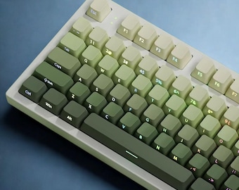 Green Gradient Keycap Set – RGB Shine Through Side Print | 136-Key PBT Double-Shot Cherry Profile for GK61 Keychron GMMK