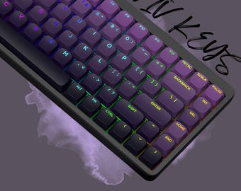 Purple Low Profile Shine Through RGB Keycaps Set, 132 Keyboard Keys, Double Shot PBT, Backlit Keycap, Custom Keycap, For Mechanical Keyboard