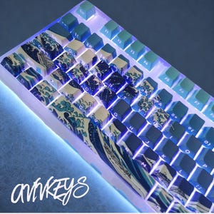 RGB Shine-Through Blue Sea Wave Keycap Set: 125-Key PBT Backlit