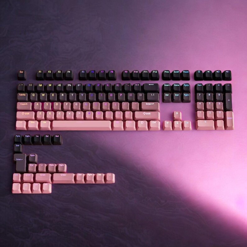 Pink Keycap Set Black Pink Shine Through Keycap Set: Double Shot PBT, OEM Profile RGB ...
