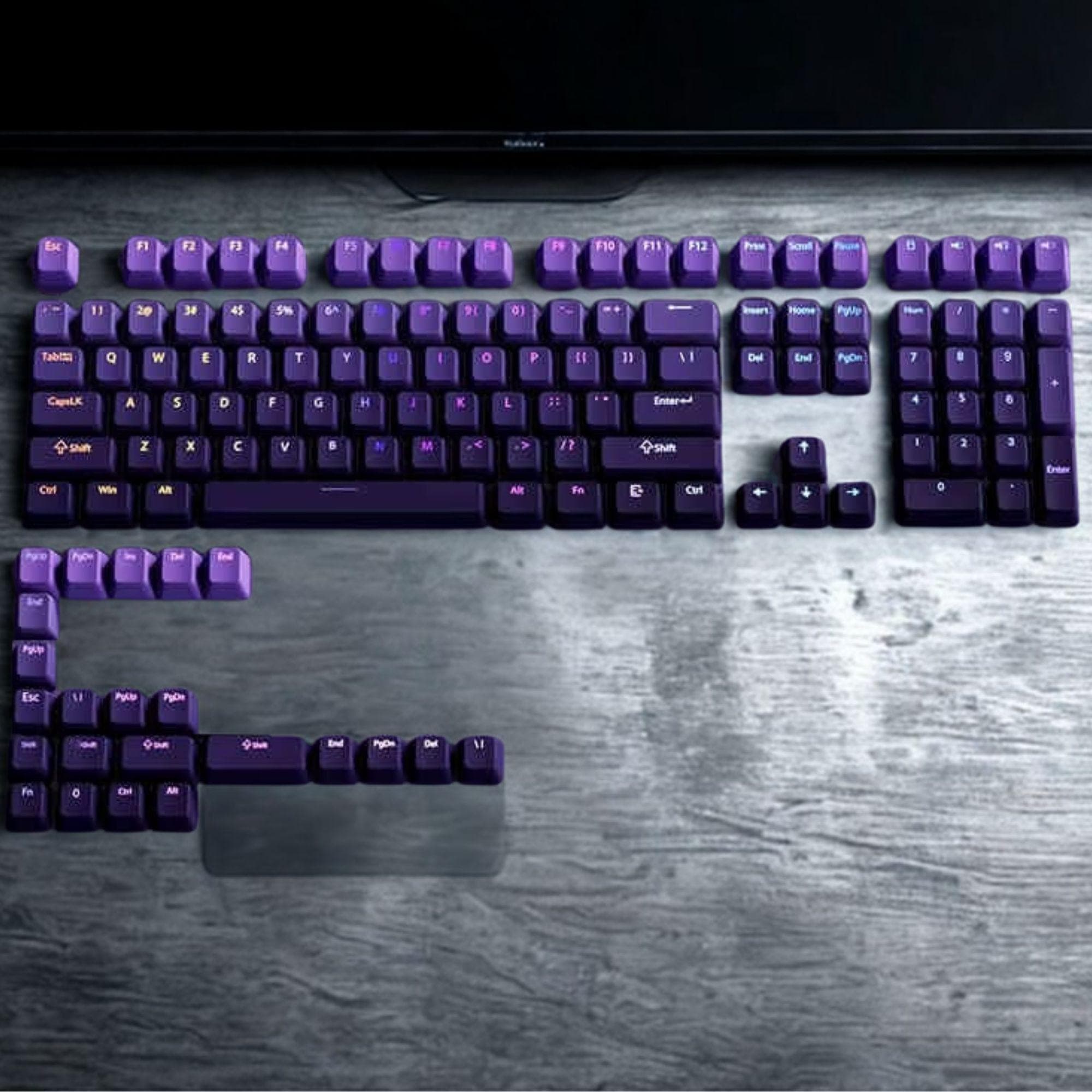Purple RGB Shine-through PBT Keycap Set – 130 Keys, OEM Profile, Double ...