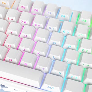 Juego de teclas PBT blancas – Impresión lateral, doble inyección, RGB, perfil Cherry y OEM para teclados mecánicos MX