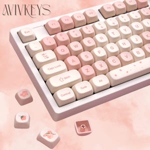 かわいいピンクのキーキャップセット、女の子のキーキャップ、かわいいキーキャップ、カスタムキーボードキー、メカニカルキーボード用の 142 キー PBT キーキャップ