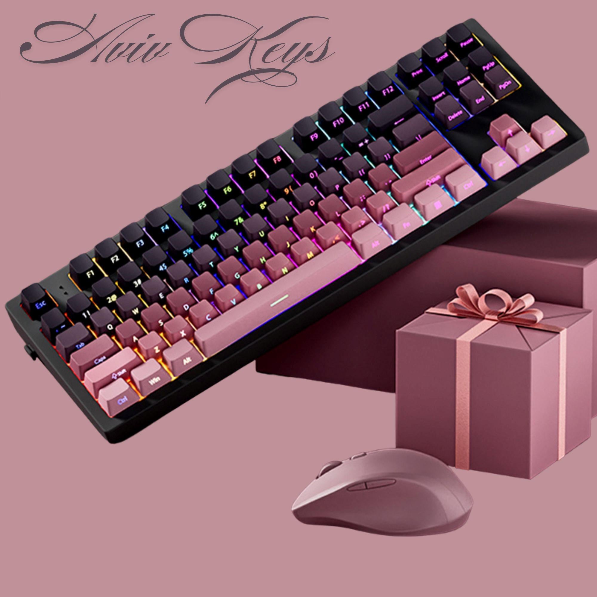 Pink Keycap Set Black and Pink Keycaps Set: 135-key Shine-through Double-shot PBT RGB ...