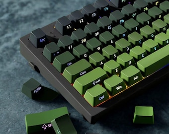 Green & Black Keycap Set RGB Backlit : 135-Key Side-Print PBT Shine-Through Keycaps
