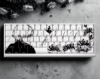Anime Keycap Set – PBT Cherry Profile RGB Shine-Through Side Print - White Black Japanese Style Keycaps