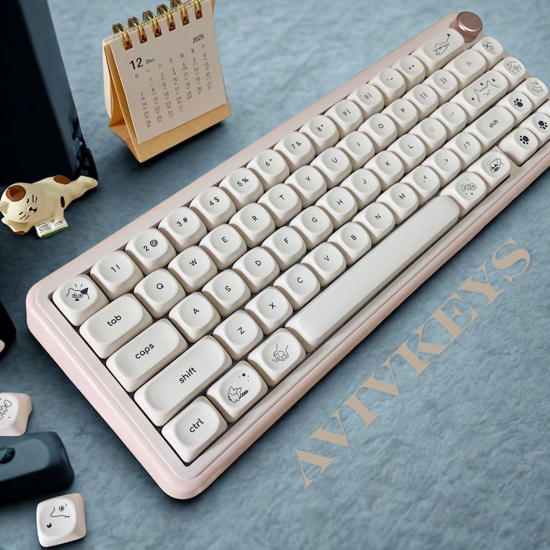 Kitty Cat Keycap Set: Milk White PBT, MOA Profile, Girl Keyboard Keys. kawaii image 8