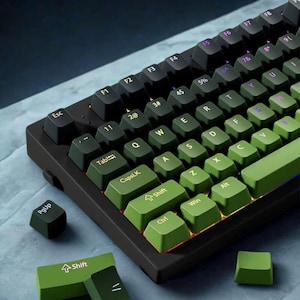 Green Black Keycap Shine Through Set: RGB Backlit 130 Keys Double Shot PBT, OEM Profile