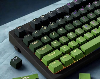 Green Black Keycap Shine Through Set: RGB Backlit 130 Keys Double Shot PBT, OEM Profile