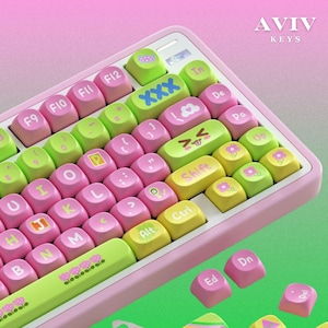 Cute Keycaps Set, PBT Keycap, Custom Keycap, Pink Green Keycap Set, XDA Profile, Colorful Keycap, Girl Keycap for Mechanical Keyboards