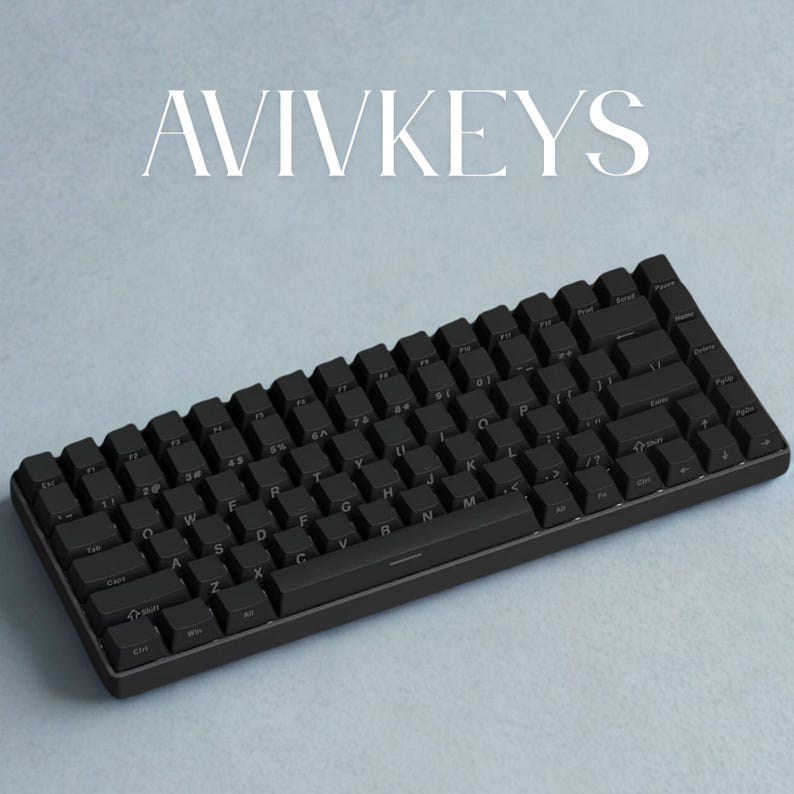 Black OEM profile PBT keycaps full keyboard view, side printed legends