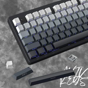 Gradient Gray Keycap Set, Side Print Keycaps, RGB Shine Through Keycaps Set, PBT Double-Shot, Backlit Keycaps, 133 Keys, Cherry Profile