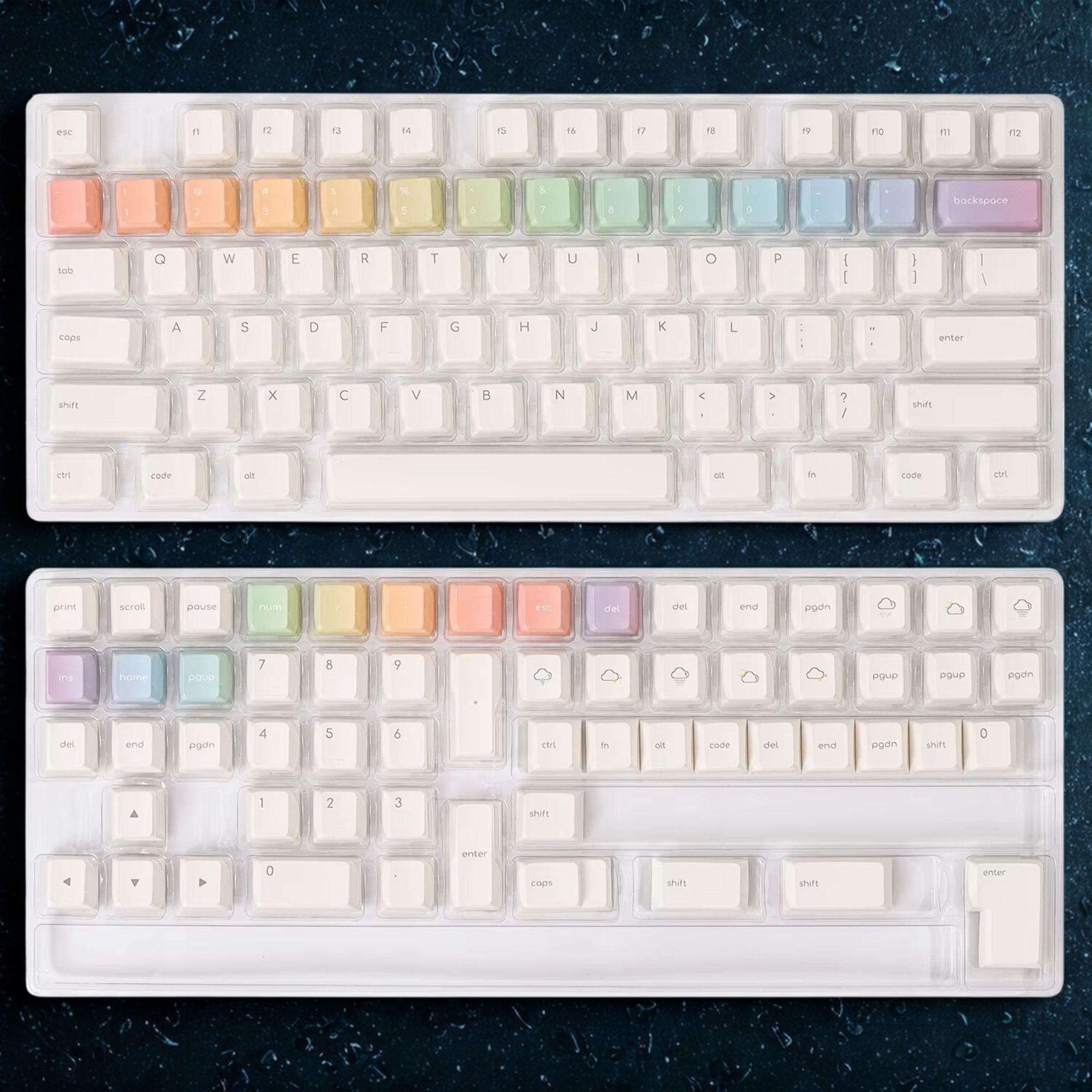 レインボーPBTキーキャップセット：カラフルなキーキャップ、かわいい