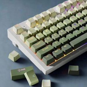Juego de teclas con degradado verde: brillo RGB con perfil Cherry de doble inyección para teclados mecánicos MX 60, 65, 75, 84, 87, 96 y 100 ANSI ISO