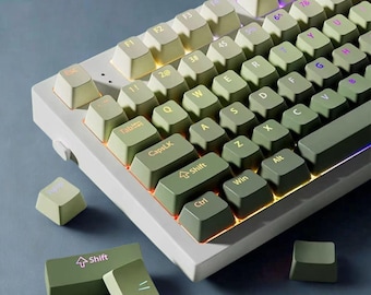 Green Gradient Keycaps Set: RGB Shine Through Double Shot Cherry Profile for Mx Mechanical Keyboards 60 65 75 84 87 96 100 ANSI ISO
