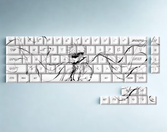 Anime Keycap Set - Weiße PBT Cherry Profil Tastenkappen | 140 Tasten für Mechanische Tastatur (MX Switch Kompatibel)