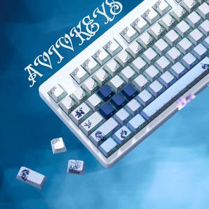 Blue White Keycaps Set, RGB Shine-Through Keycap, Cherry Profile, Side-Print Keycap, Backlit Keycap, Double-Shot PBT, 135 Keys, Custom Keys