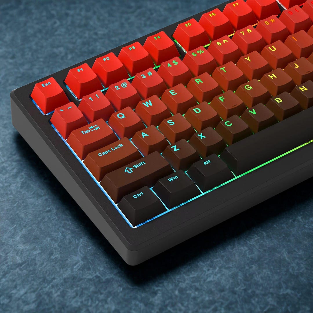 Red Gradient Keyboard Red Gradient Shine Through Keycaps Set 134 Keys: Pbt Double Shot ...