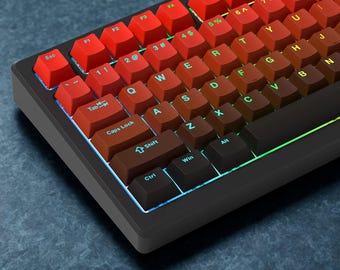 Red Gradient Shine Through Keycap Set, 134-Key Double Shot PBT, Cherry Profile, ANSI ISO