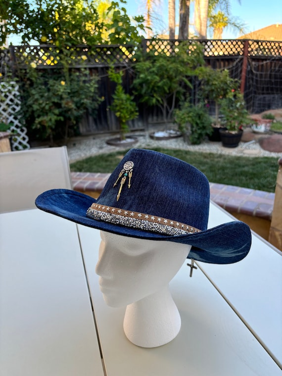 Custom Vintage Aesthetic Western Cowboy Hat -denim - Etsy display picture 2