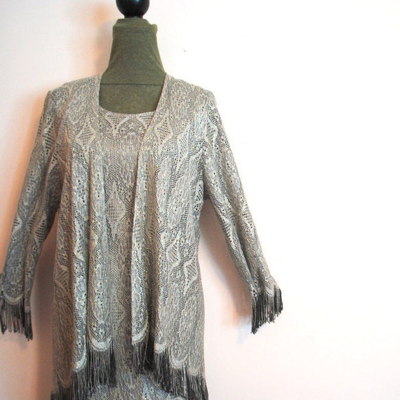 Flapper style vintage 90s,  lace suite: sleeveles… - image 4