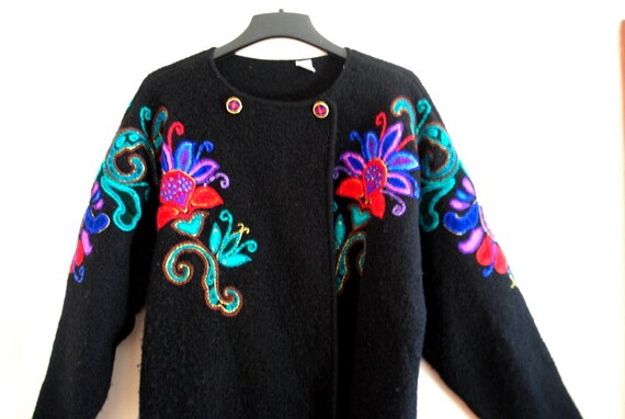 Boho vintage 1990, black , heavy , 100% wool lain… - image 9