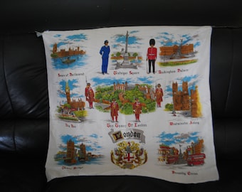 Souvenir vintage 1960s, acetate  scarf "London". Mint condition.