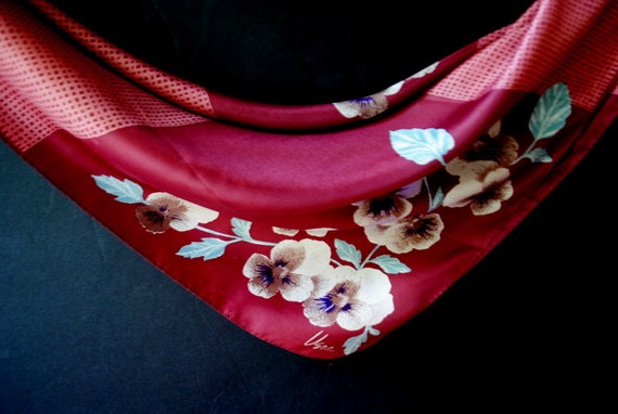 1960 vintage  , terracotta  silk  blend scarf wit… - image 3