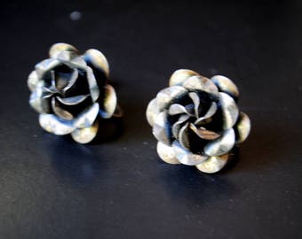 Jugendstil vintage 1930, Sterling Silber, Rosenform, Ohrringe zum Festschrauben.