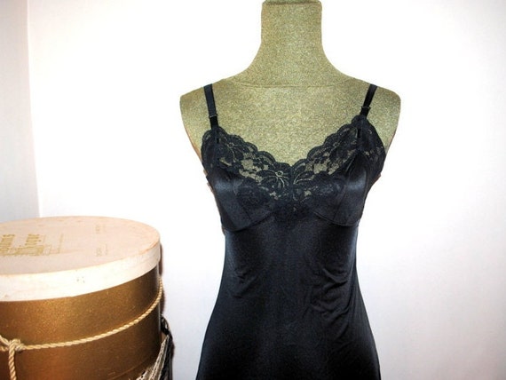 Classy vintage 60s black nylon slip dress with a … - image 7