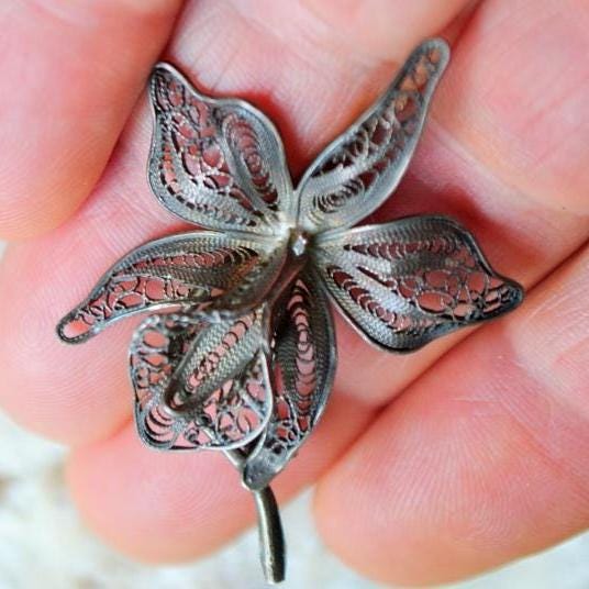 Superbe broche ancienne Argent massif filigrane émaille Diam : 33 mm
