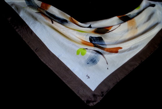 1980 vintage all silk scarf with  hand printed , … - image 3