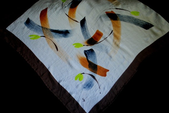 1980 vintage all silk scarf with  hand printed , … - image 4