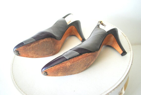 Luxurious vintage 80s grey genuine leather pumps … - image 5