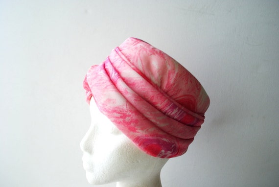 Mod vintage 60s pastel pink polyester turban hat … - image 3