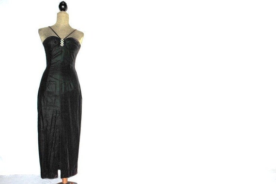 Glamour vintage 70s deep forest green velvet, max… - image 2